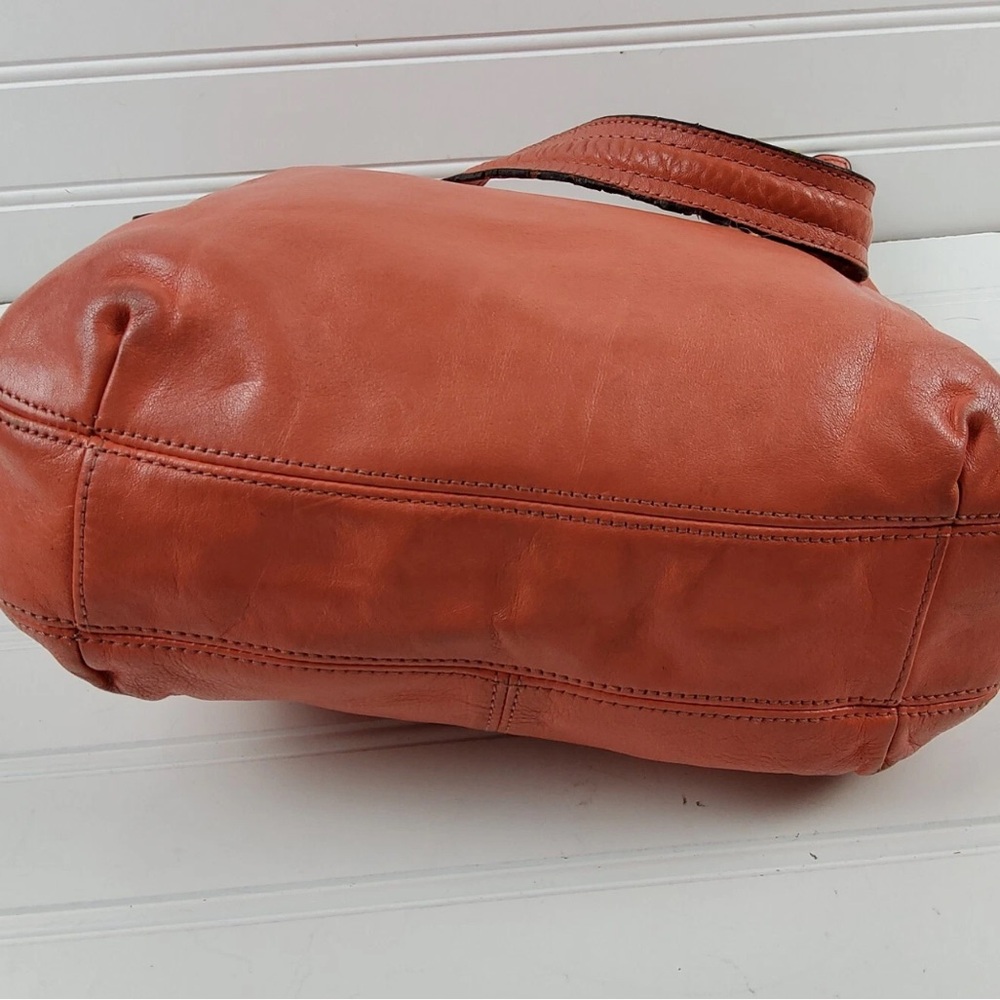 Coach Leather Pleated Shoulder Handbag Purse Coral - Picture 6 of 8
